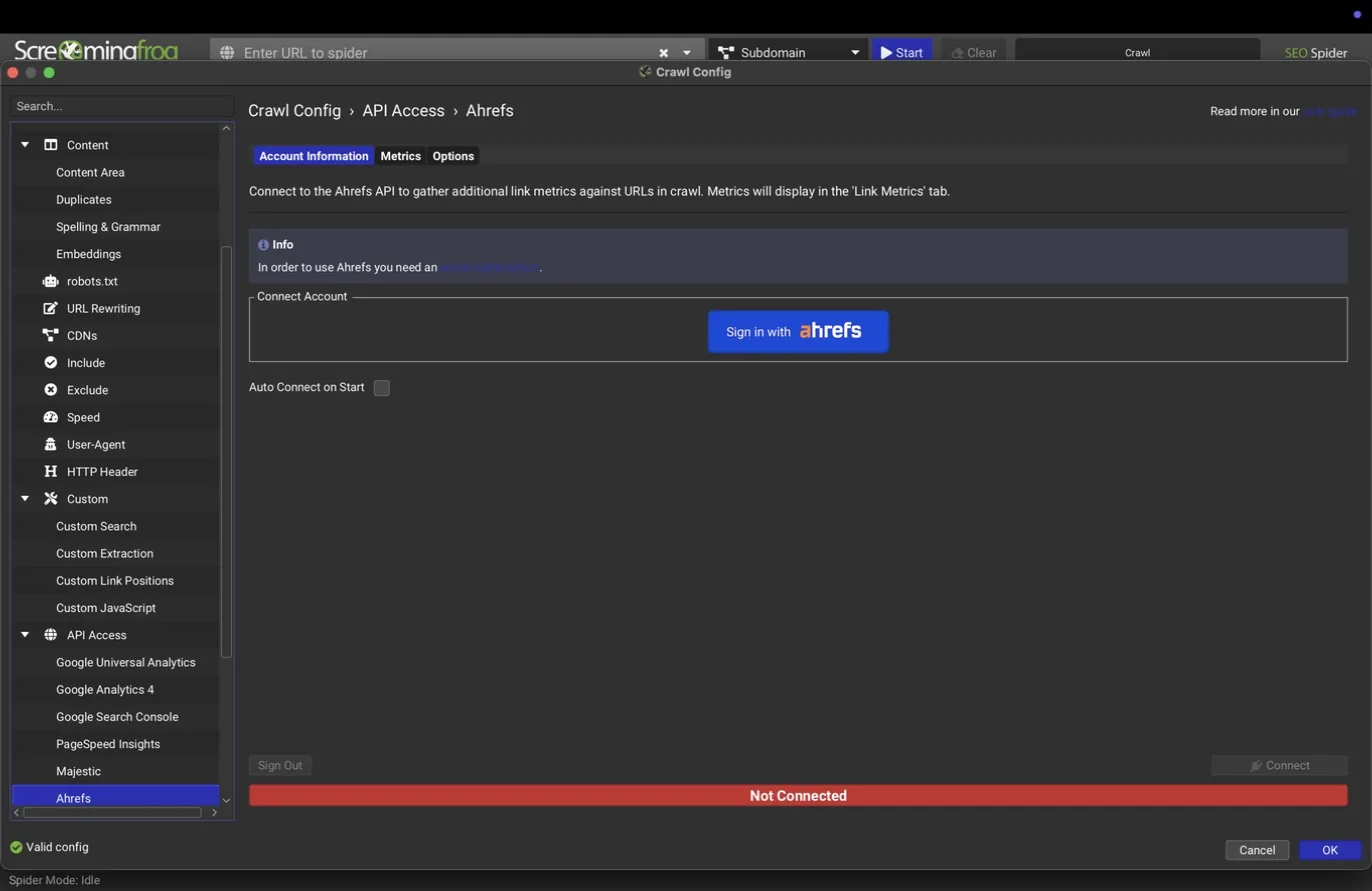 Ahrefs account tab with OAuth sign-in