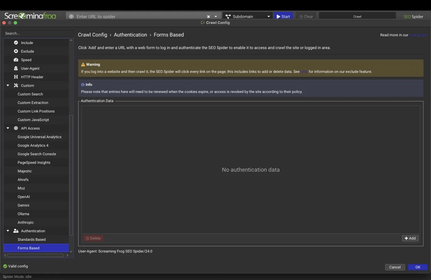 Forms-based authentication tab