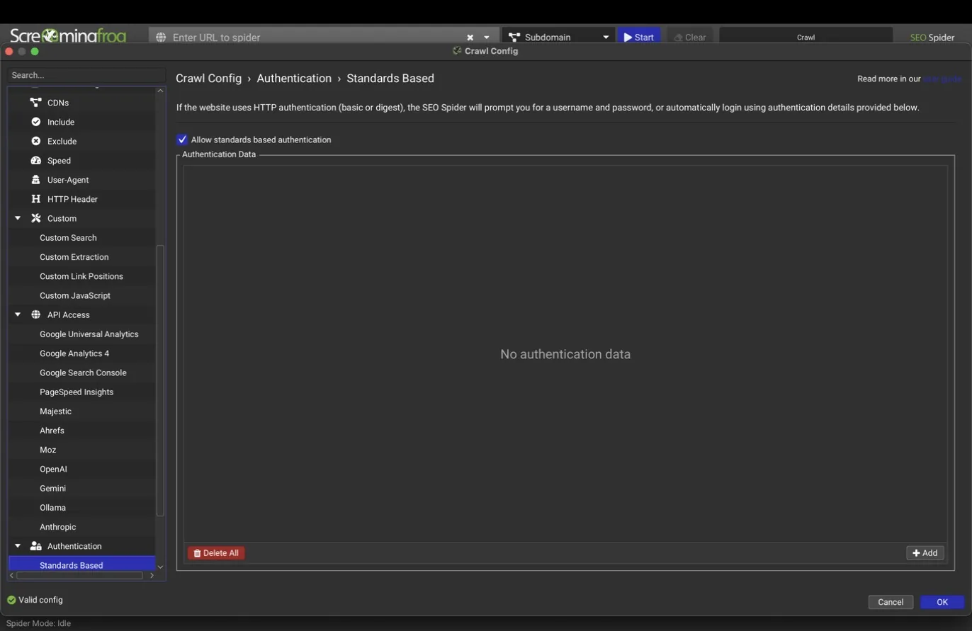Standards-based authentication tab