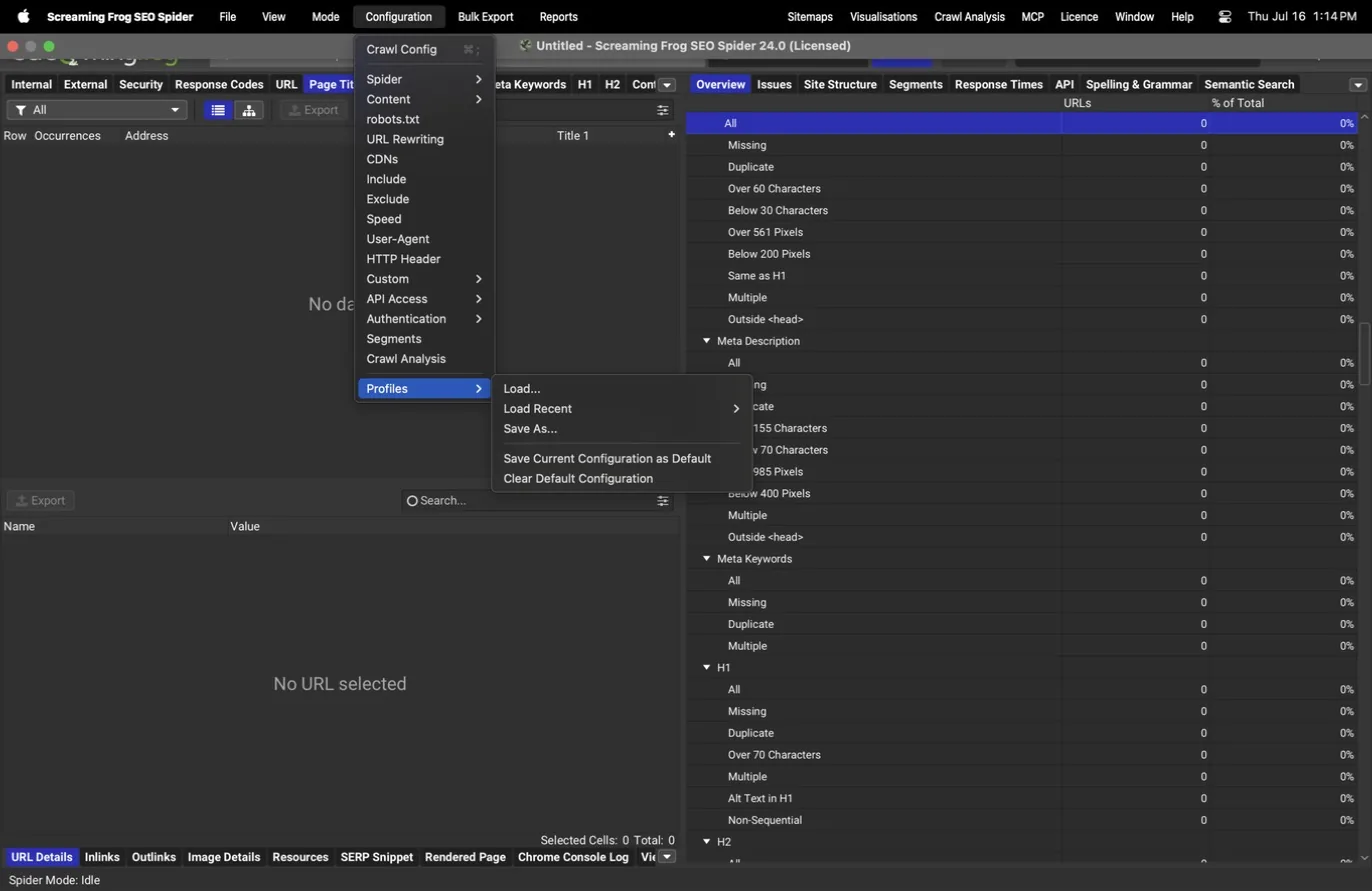 Configuration Profiles submenu