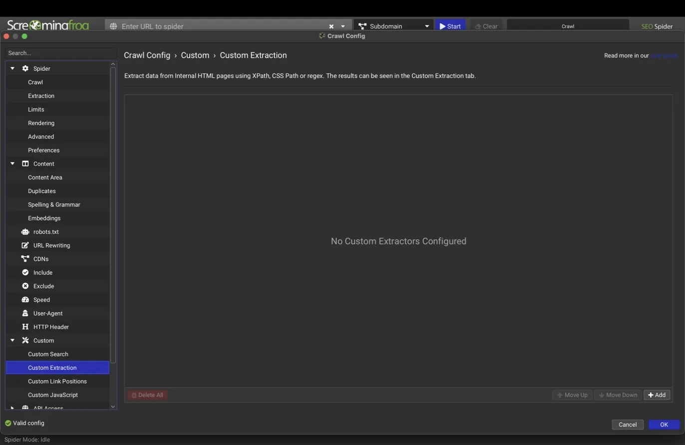Custom Extraction pane