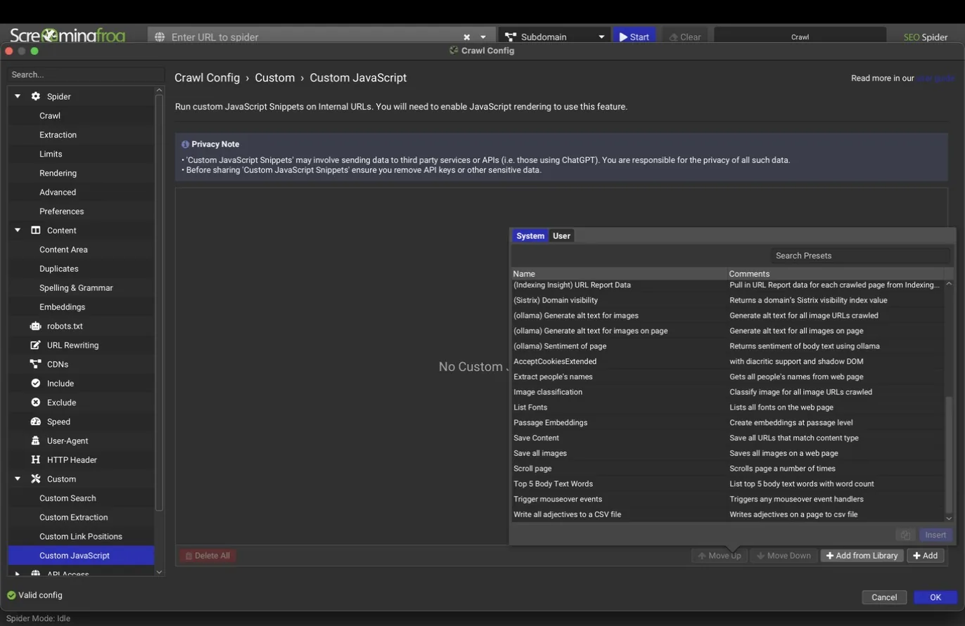 Custom JavaScript library, end of the list with scroll, top words, mouseover, and CSV presets