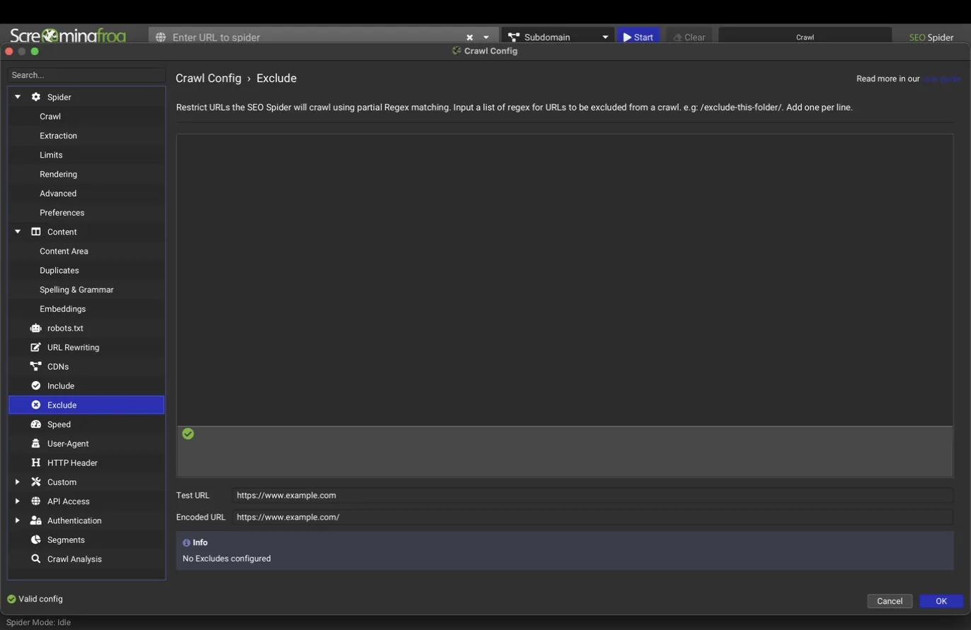 Exclude pane with the regex test field