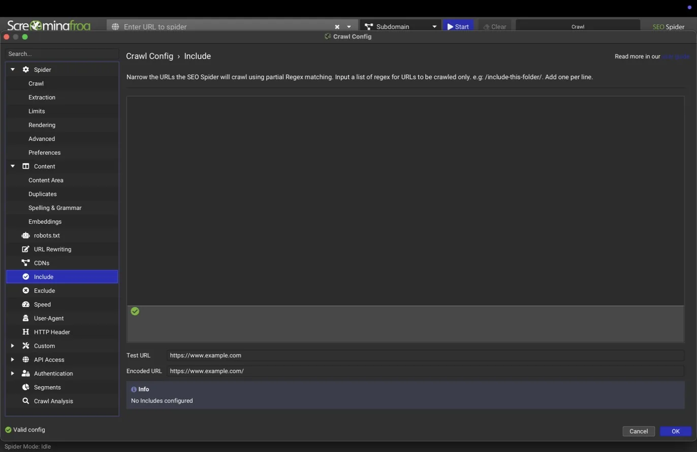 Include pane with the regex test field