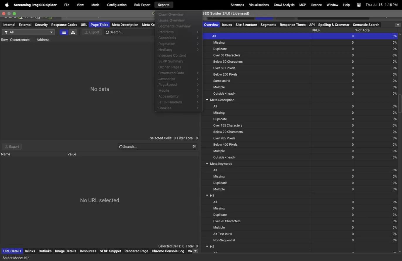 Reports menu