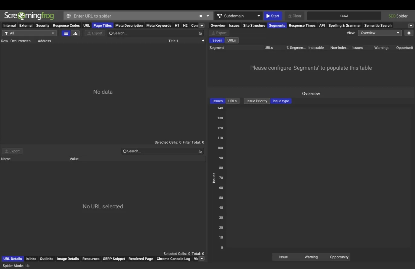Right pane, Segments tab