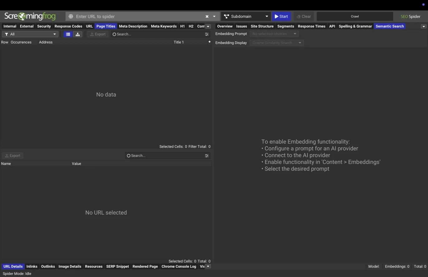 Right pane, Semantic Search tab