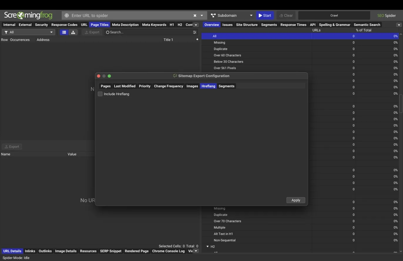 Sitemap export, Hreflang tab