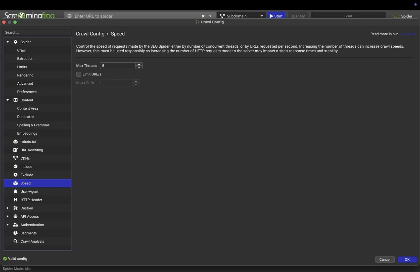 Speed pane with max threads setting