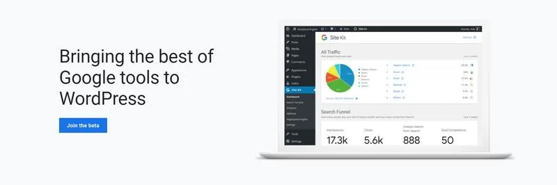 Banner "Bringing the best of Google tools to WordPress" with dashboard image