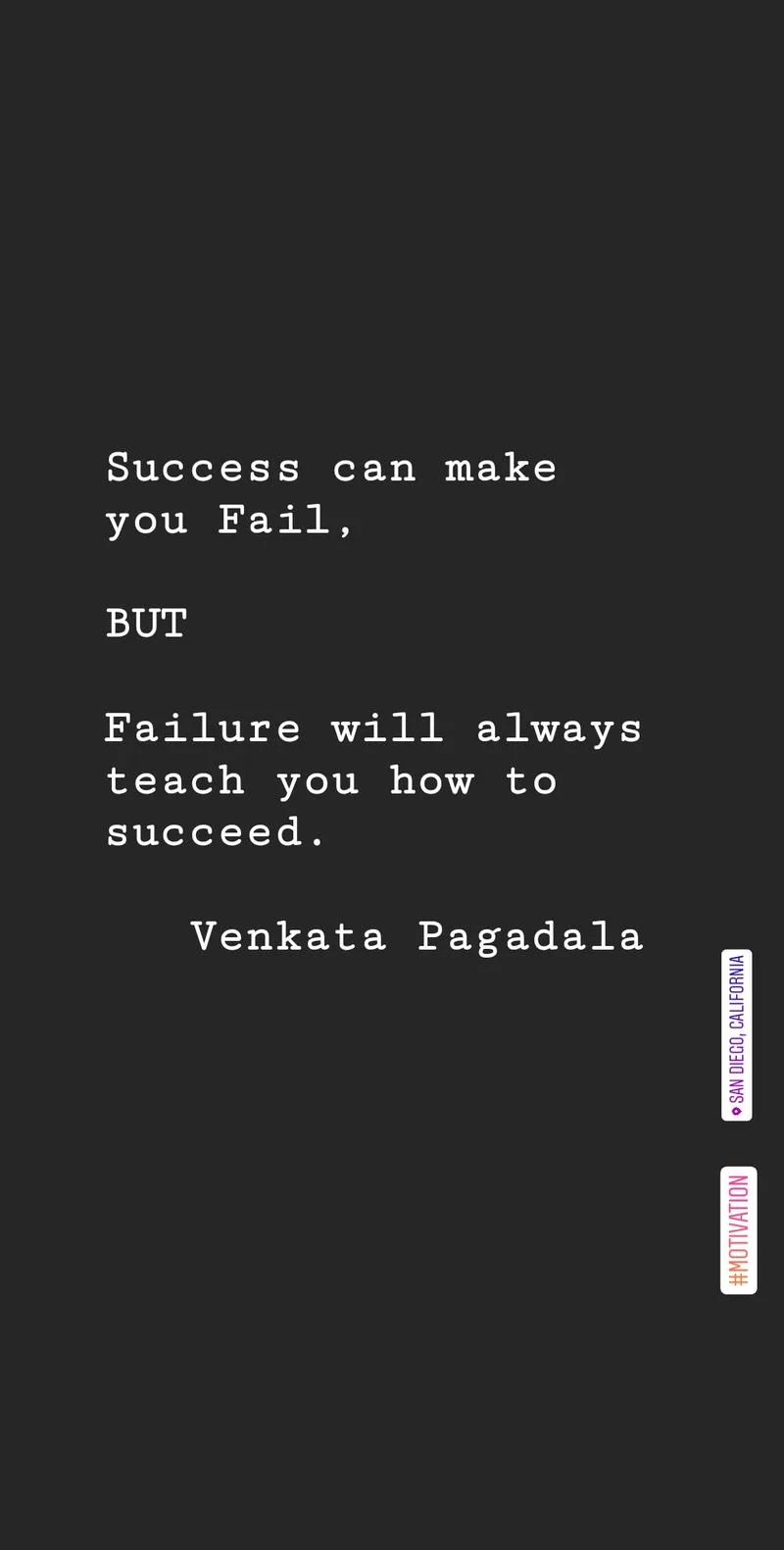 Venkata's own quote card: failure teaches you how to succeed