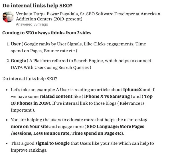 Venkata's Q&A answer: "Do internal links help SEO?"