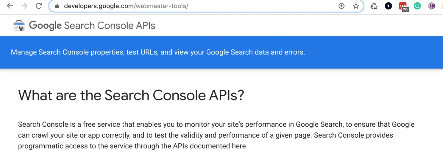 Google Developers page "What are the Search Console APIs?"
