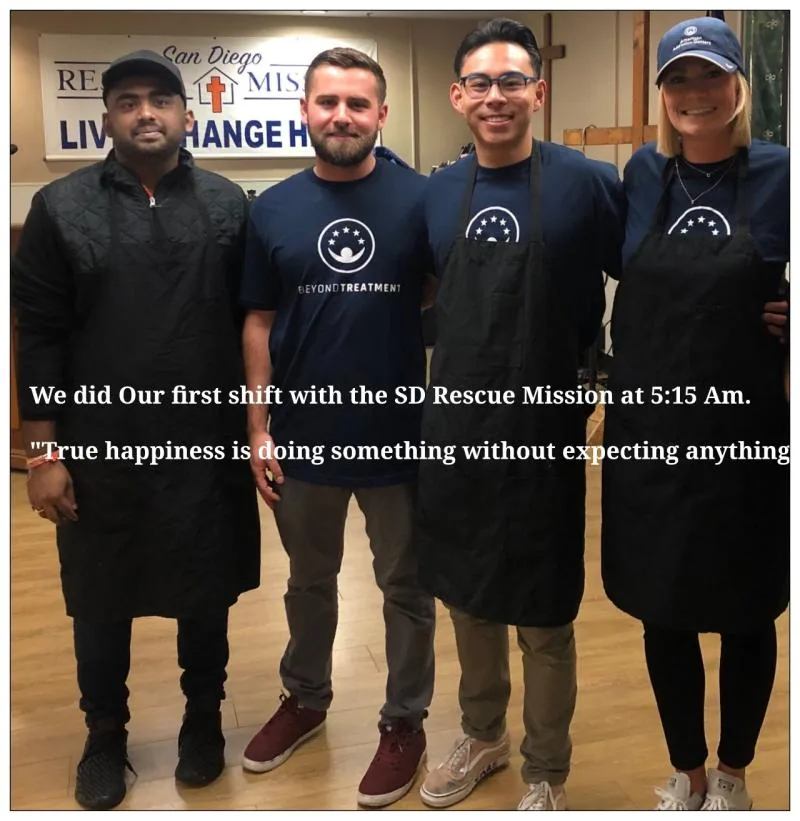 Four volunteers after first shift at San Diego Rescue Mission
