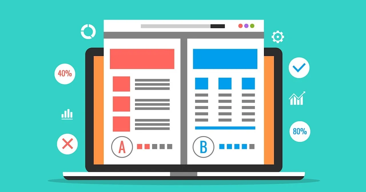 A/B testing illustration comparing two web page variants