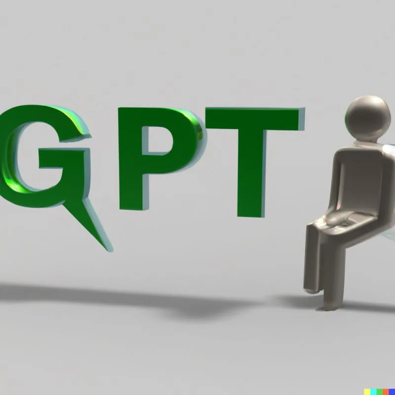 3D illustration of green "GPT" letters with a grey figure