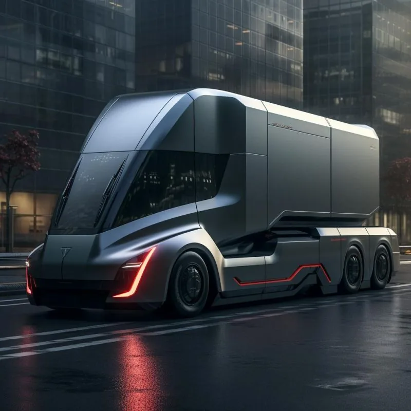 Futuristic electric truck render in a city (possibly AI-generated)