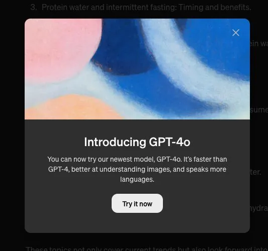 "Introducing GPT-4o" announcement pop-up