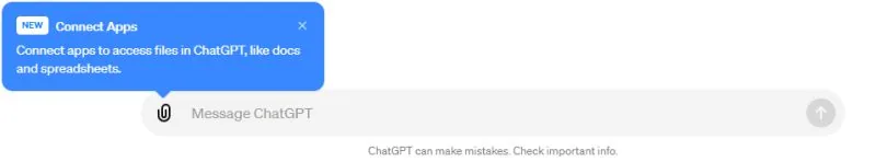 ChatGPT message box with "Connect Apps" file-access prompt