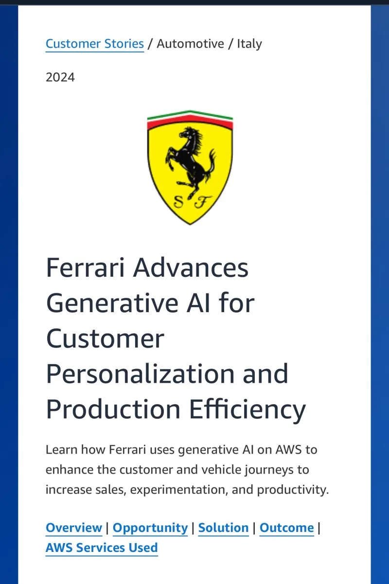 AWS customer story: Ferrari advances generative AI for personalization