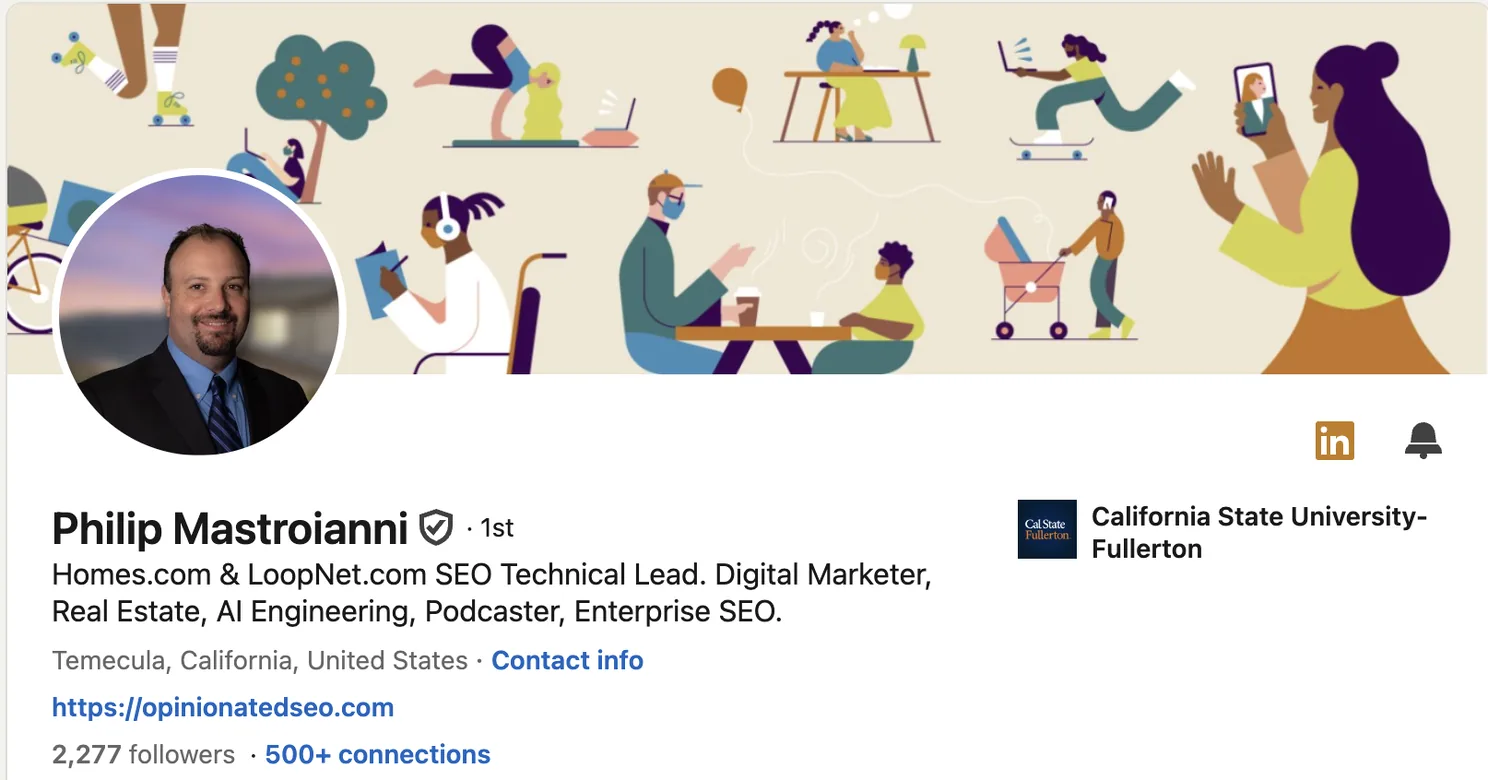 LinkedIn profile header of Philip Mastroianni, SEO technical lead