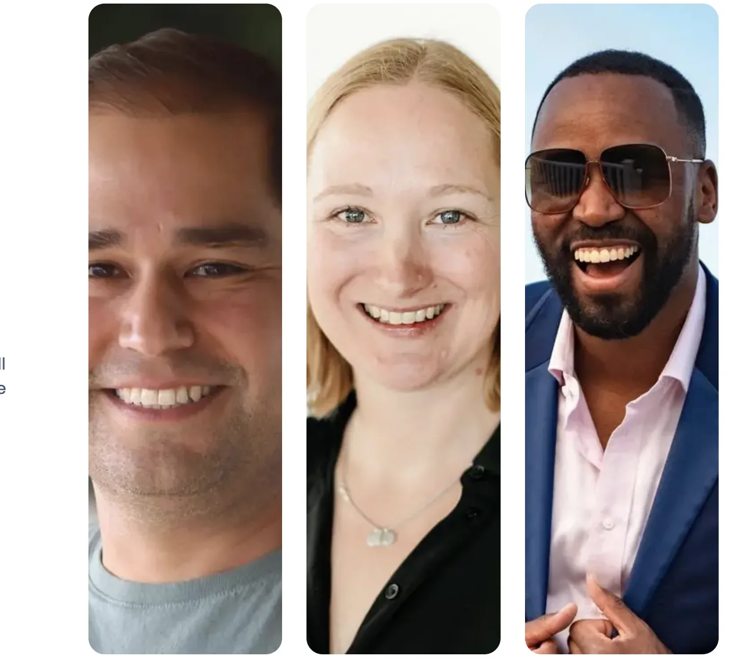 Three speaker headshots side by side, no captions