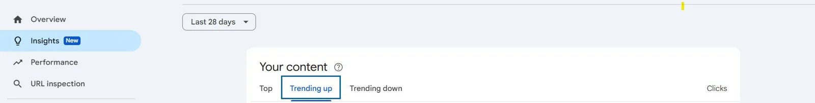 Search Console Insights "Your content" with Trending up tab highlighted