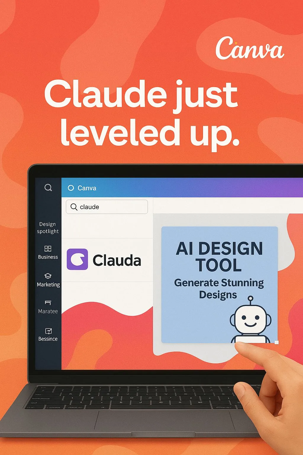 Canva promo: "Claude just leveled up" AI design tool
