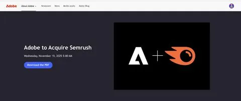 News page: "Adobe to Acquire Semrush"