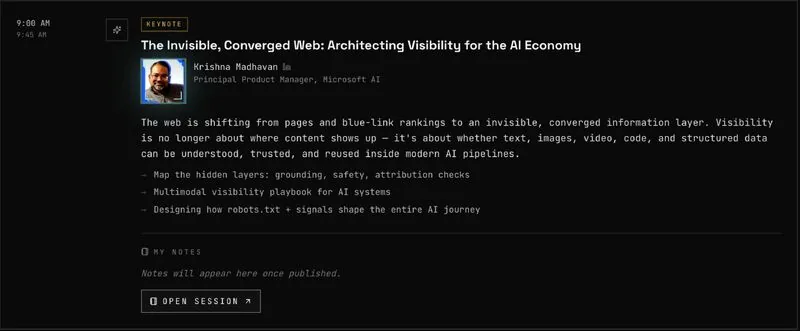 Keynote card: "The Invisible, Converged Web" by Krishna Madhavan