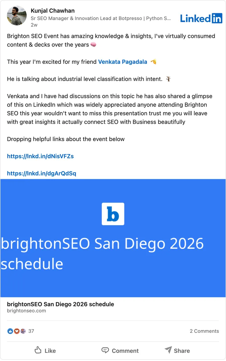 Kunjal Chawhan's LinkedIn post of Sep 11, 2026