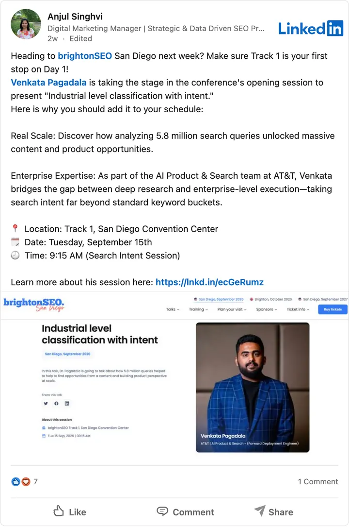 Anjul Singhvi's LinkedIn post of Sep 11, 2026