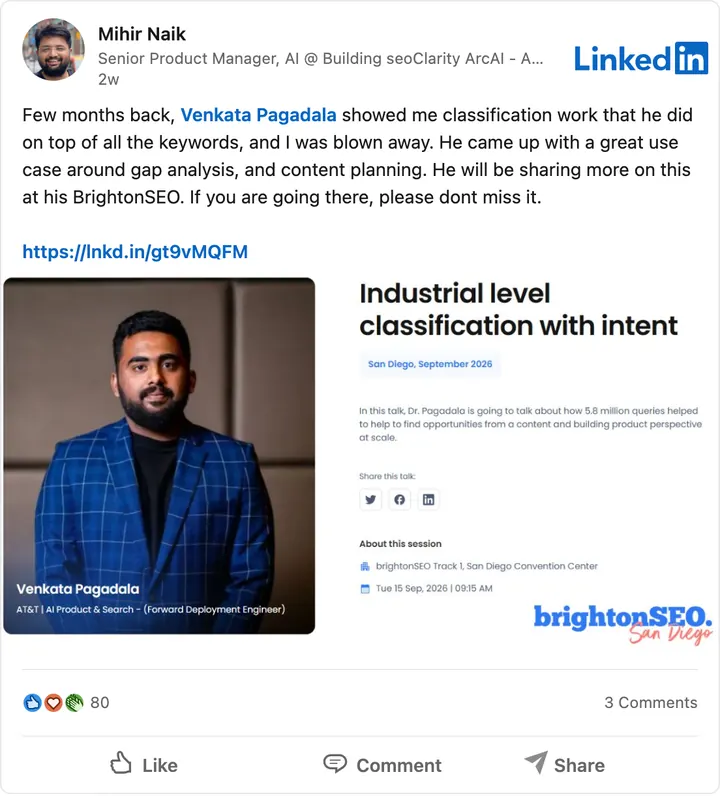 Mihir Naik's LinkedIn post of Sep 11, 2026