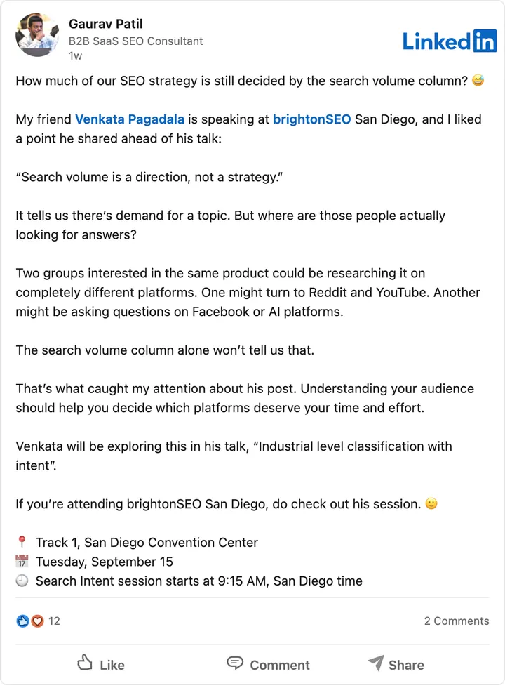 Gaurav Patil's LinkedIn post of Sep 14, 2026