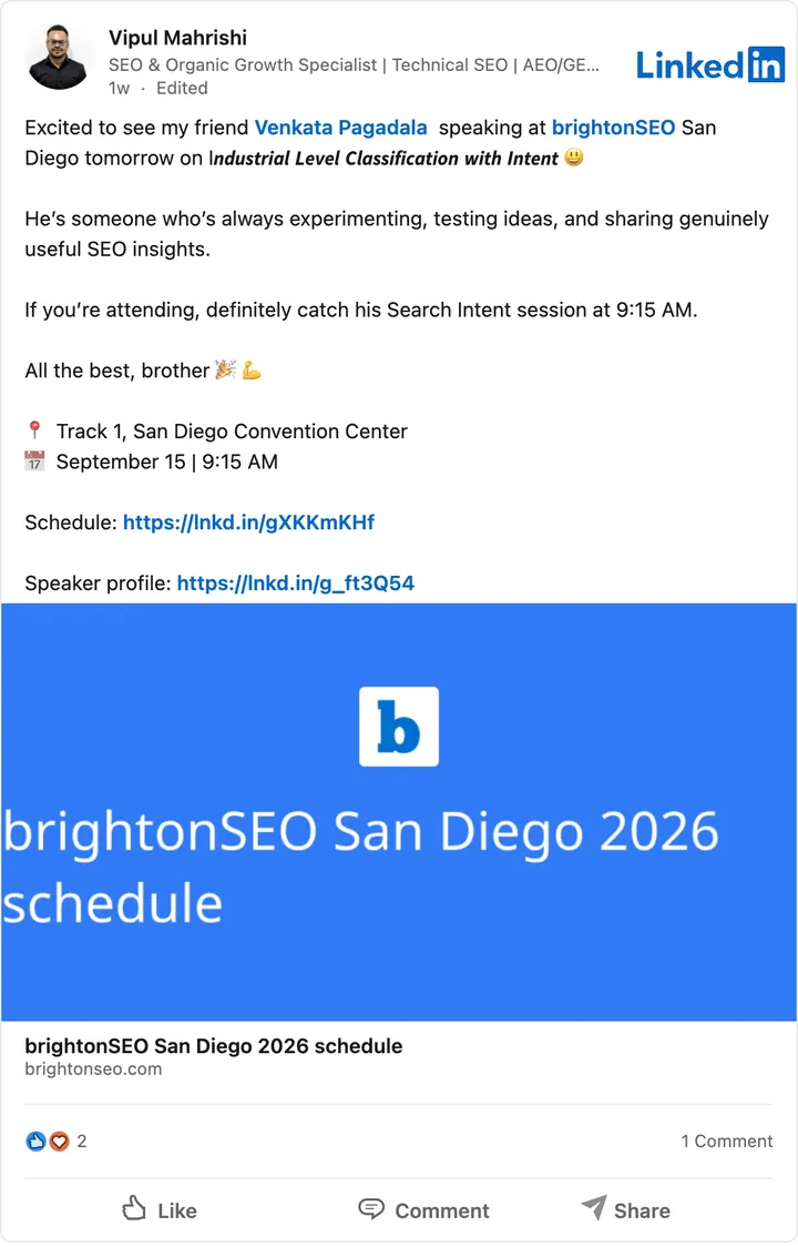 Vipul Mahrishi's LinkedIn post of Sep 14, 2026