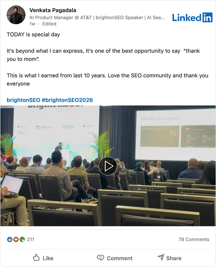 My LinkedIn post of Sep 15, 2026: Talk day: thank you, mom