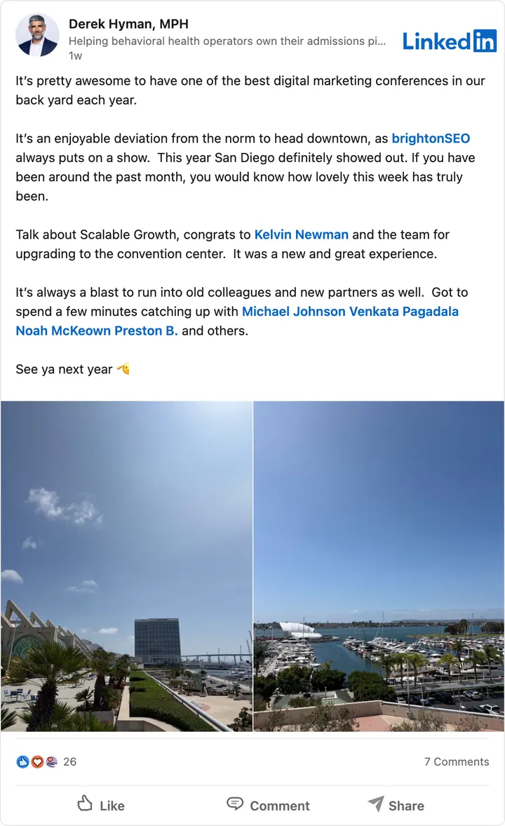 Derek Hyman, MPH's LinkedIn post of Sep 15, 2026