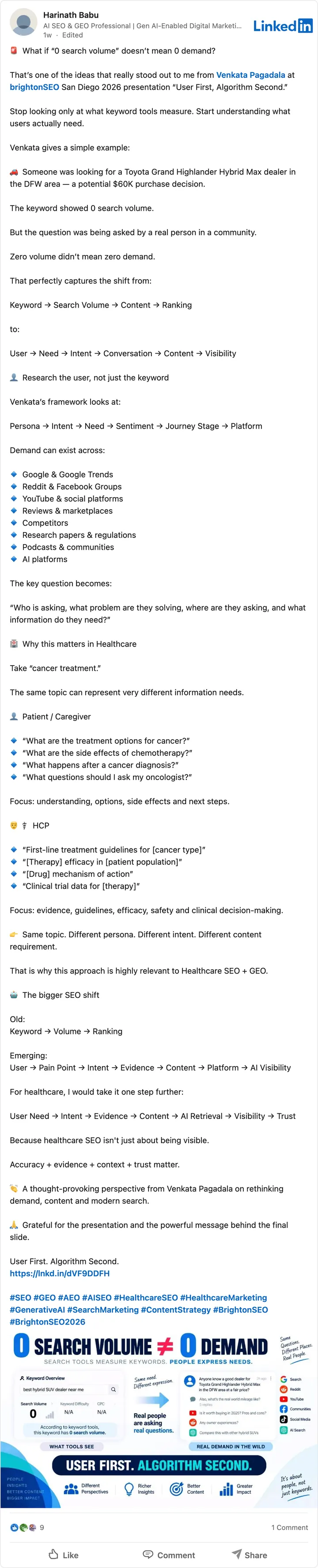 Harinath Babu's LinkedIn post of Sep 17, 2026