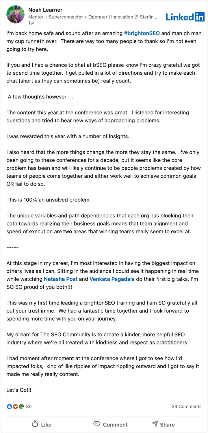 Noah Learner's LinkedIn post of Sep 18, 2026