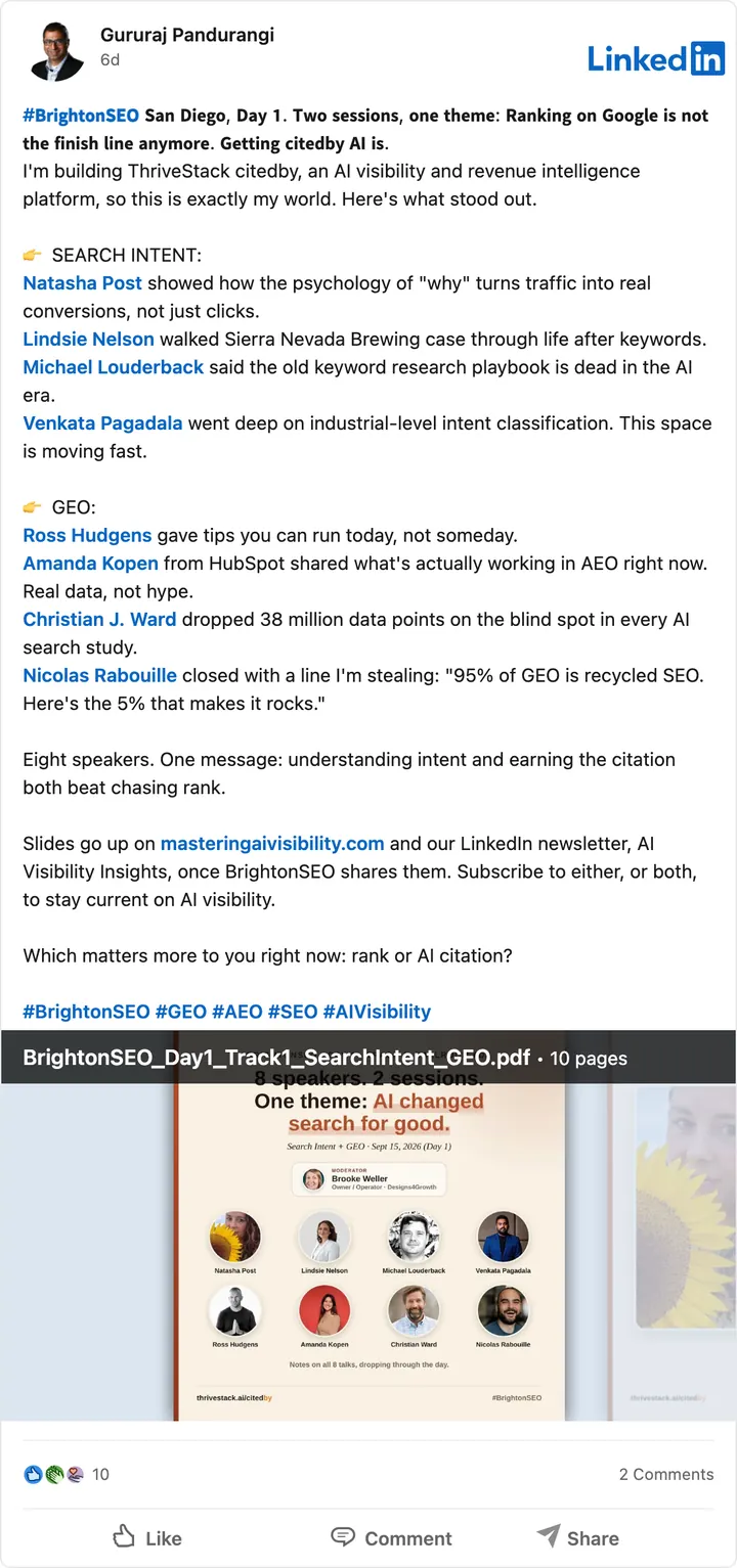 Gururaj Pandurangi's LinkedIn post of Sep 18, 2026