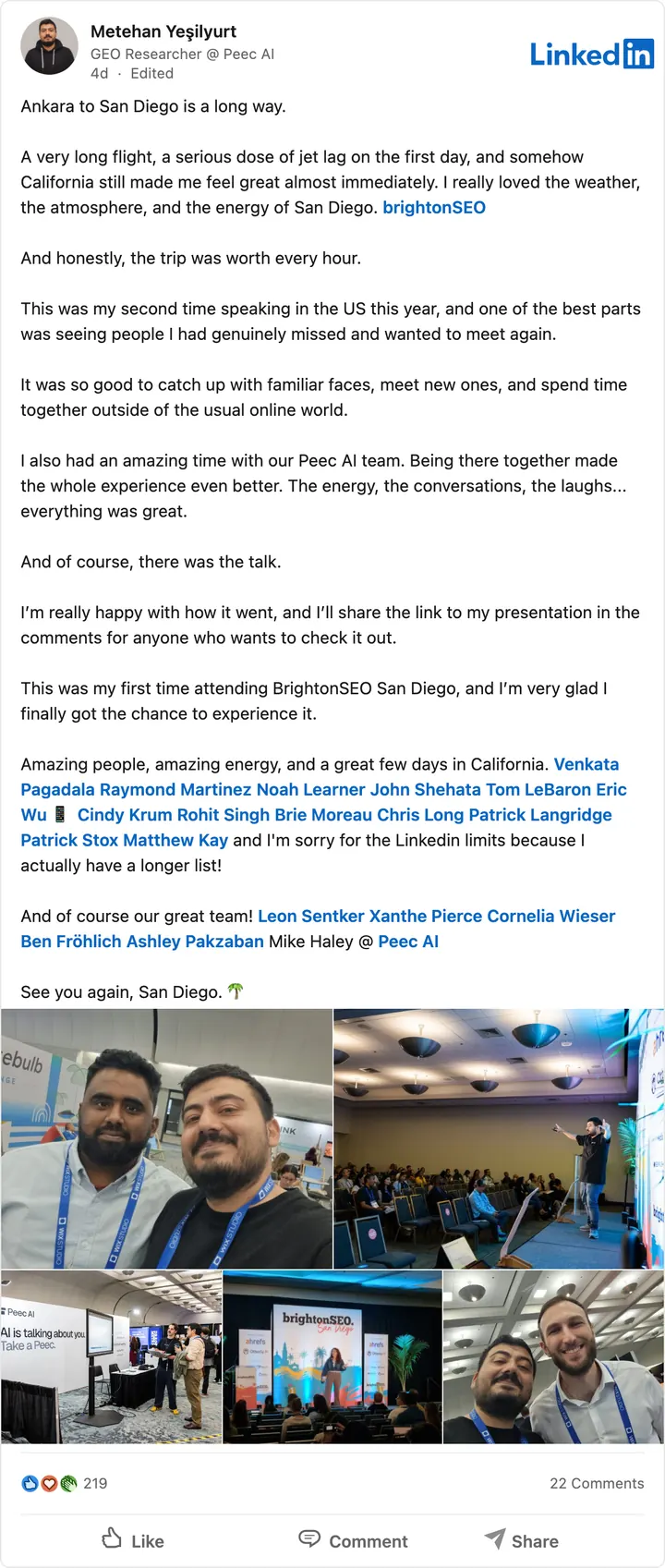 Metehan Yeşilyurt's LinkedIn post of Sep 20, 2026