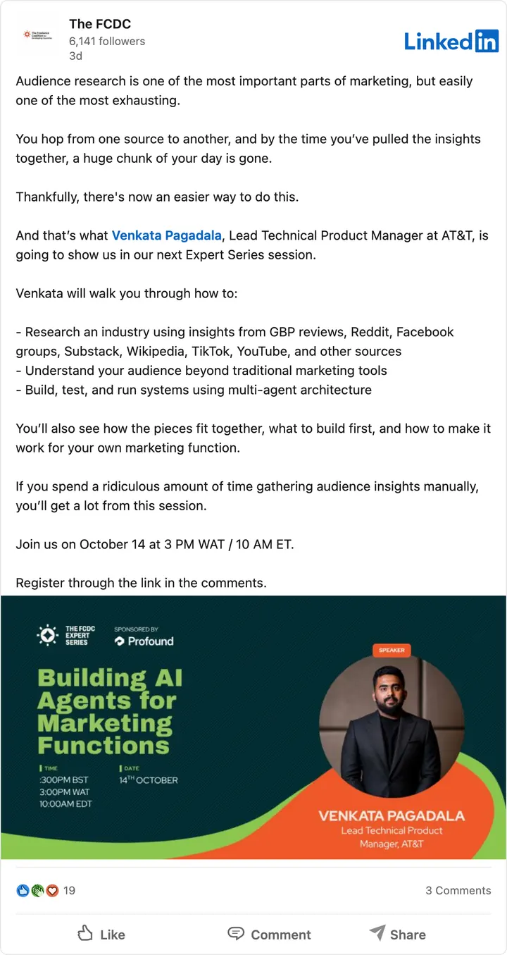The FCDC's LinkedIn post of Sep 22, 2026