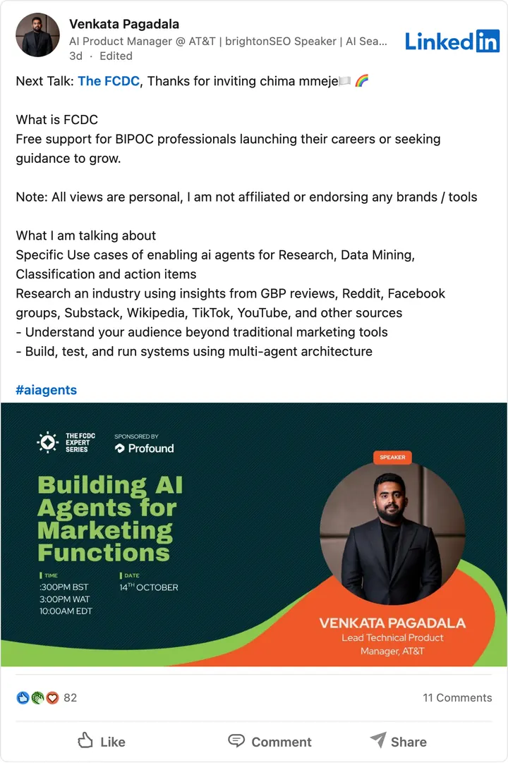 My LinkedIn post of Sep 22, 2026: Next talk: The FCDC Expert Series